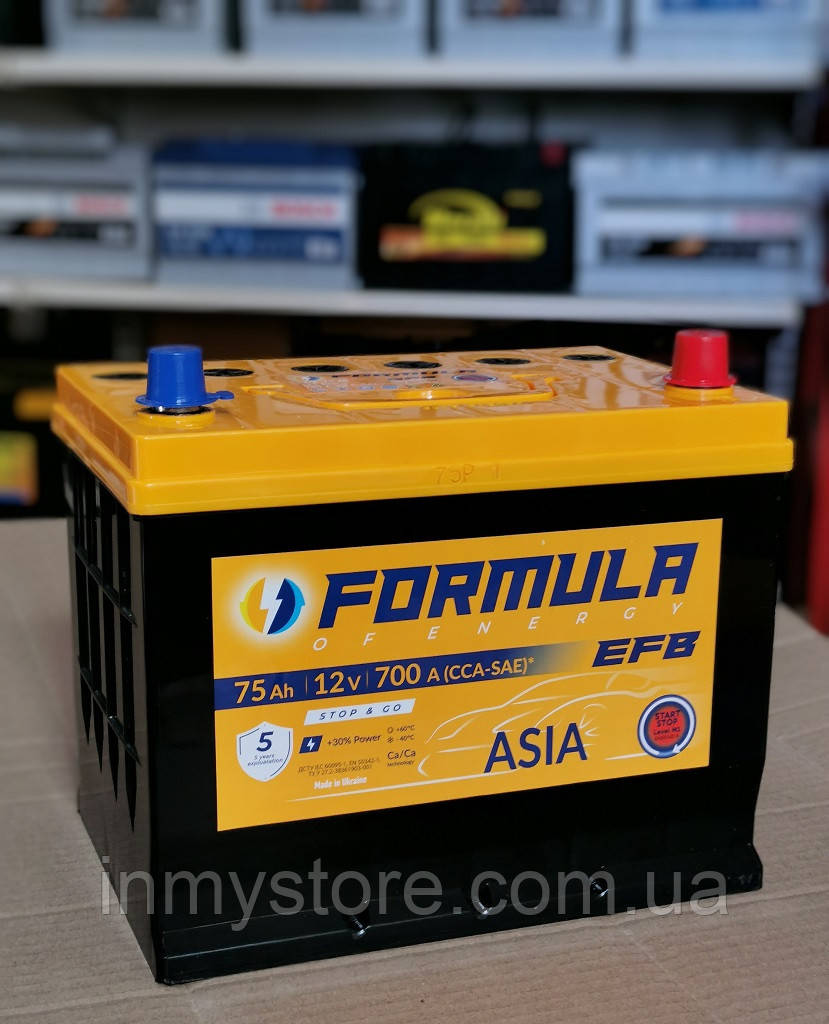 Акумулятор автомобільний 6CT-75 Formula Asia EFB 75Ah-12V (260х175х225), (+ праворуч), CCA700, фото 1