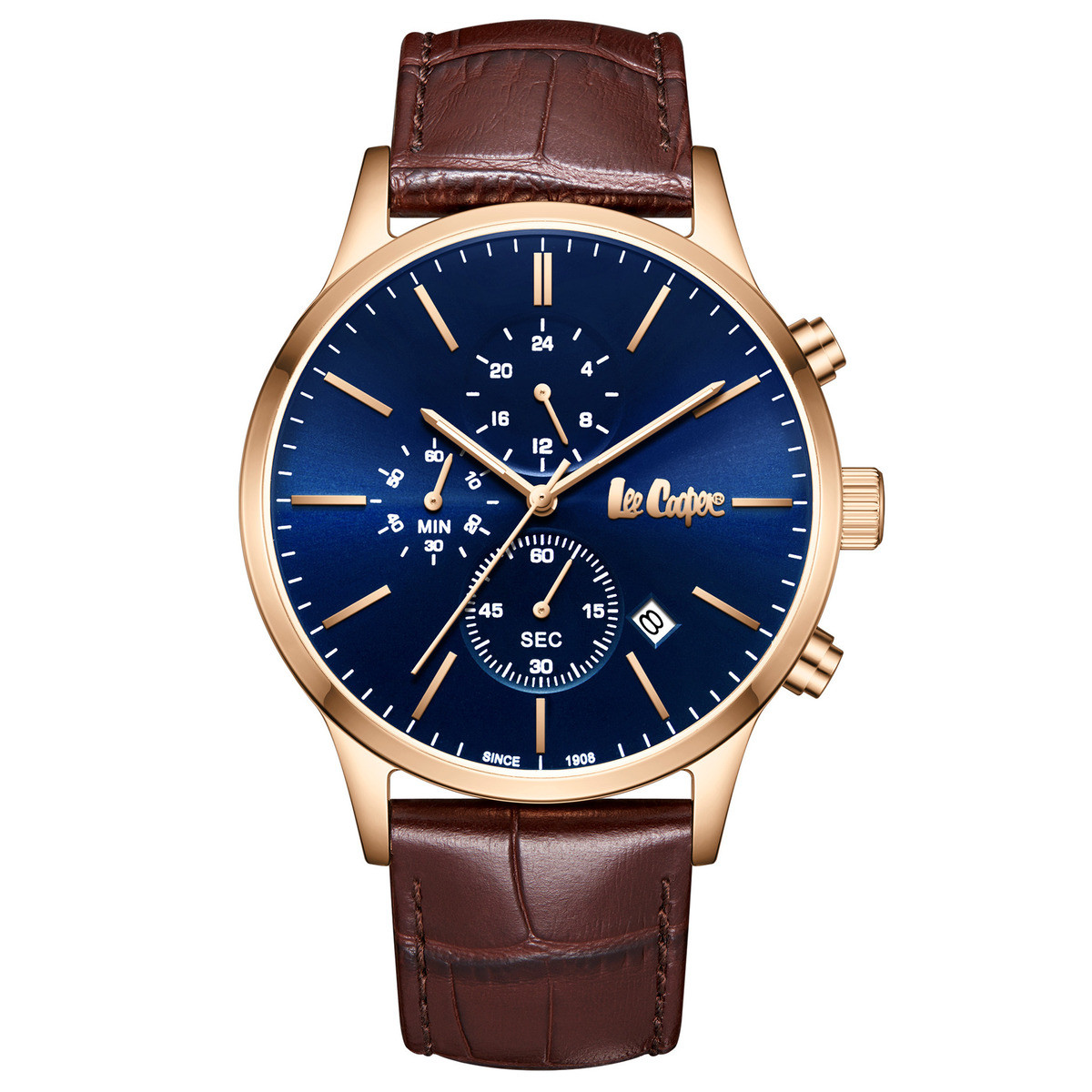 Чоловічі вологостійкі годинники Lee Cooper Leather Gold