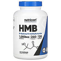 Nutricost, HMB, бета-гідрокси-бета-метилбутират, 1000 мг, 240 капсул (500 мг у капсулі)