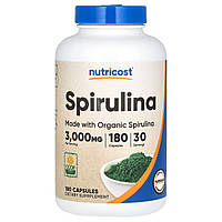 Nutricost, спіруліна, 3000 мг, 180 капсул (500 мг в 1 капсулі)