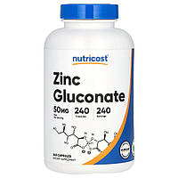 Nutricost, глюконат цинку, 50 мг, 240 капсул