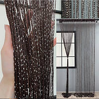 Штори нитки дощик кисея 300х280см. Люкс якість. Штори нитки з люрексом прямі - Коричневий.