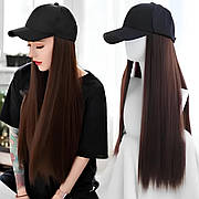 Довга перука коричнева RESTEQ - 80см, пряма, з чорною кепкою, косплей, аніме