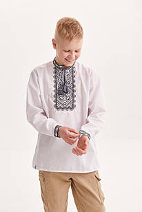 Підліткова вишиванка для хлопчика "Мар'ян", вишита сорочка з геометричним орнаментом
