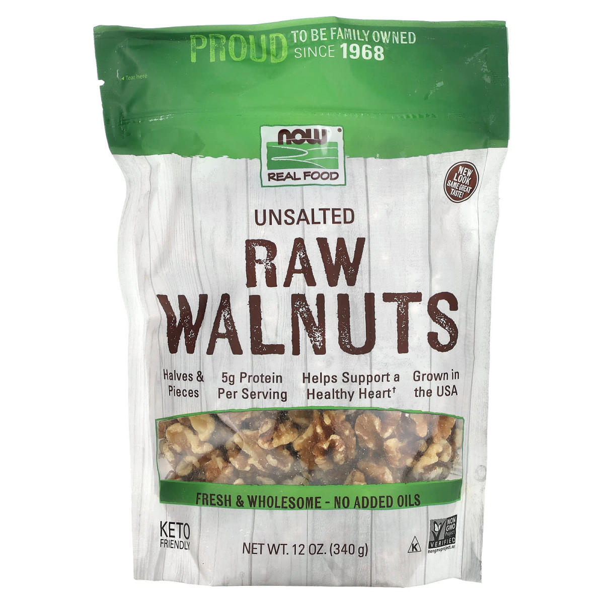 Волоський горіх несолоний Now Foods (Raw Walnuts Real Food) 340 г