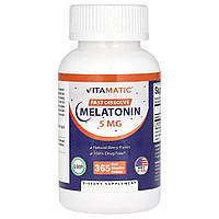 Vitamatic, мелатонін, натуральні ягоди, 5 мг, 365 швидкорозчинних таблеток