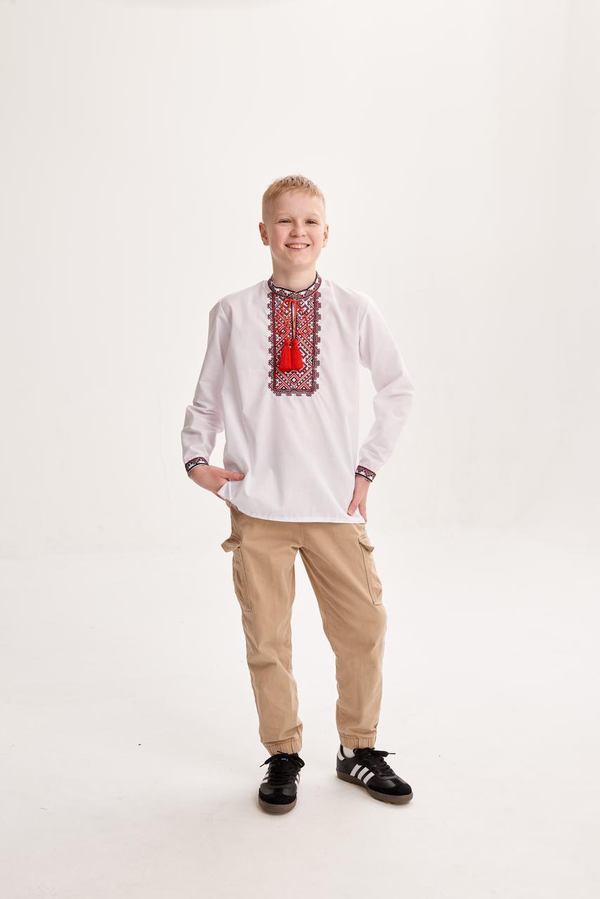 Підліткова вишиванка для хлопчика "Веремій", біла сорочка з українською вишивкою, тканина поплін, фото 1