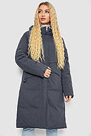 Пуховик женский зимний серо-синий с капюшоном и карманами для холодной погоды средняя длина 6XL