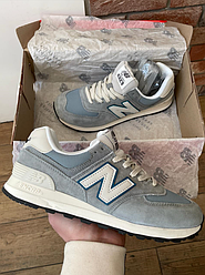 Жіночі кросівки New Balance 574 Gray blue сірі з голубим Нью Беланс замша сітка весна літо