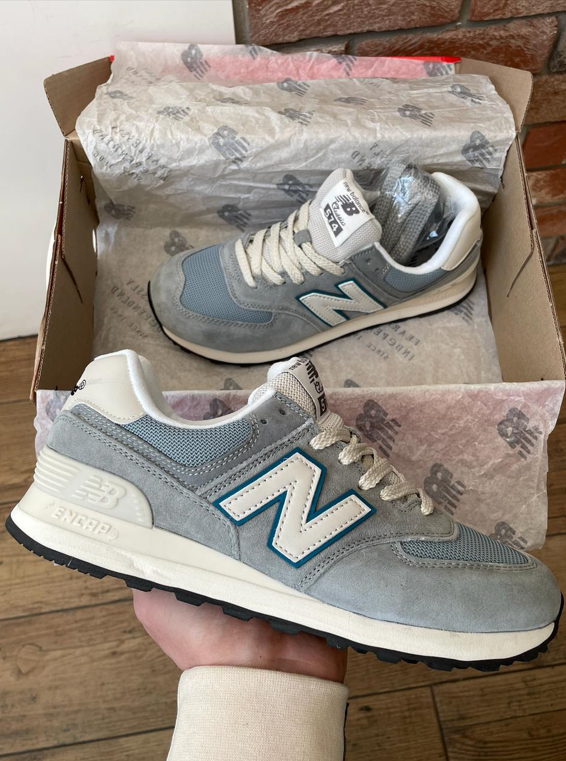 Жіночі кросівки New Balance 574 Gray blue сірі з голубим Нью Беланс замша сітка весна літо