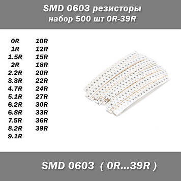 SMD 0603 резистори (набір 500 шт 0R-39R)