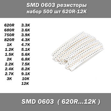 SMD 0603 резистори (набір 500 шт 620R-12К)
