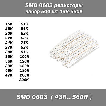 SMD 0603 резистори (набір 500 шт 43R-560R)
