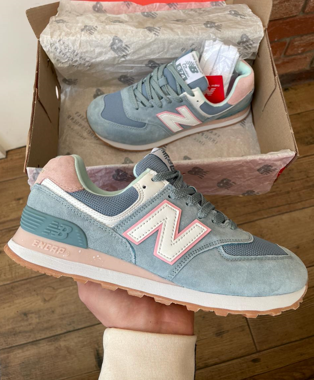 Жіночі кросівки New Balance 574 Gray Pink сіро-рожеві Нью Беланс замш сітка весна осінь літо