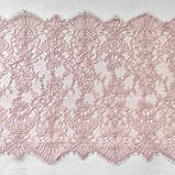 Ажурне французьке мереживо шантильї (з війками) рожево-бузкового кольору шириною 29 см, довжина купона 2,9 м, фото 3