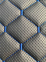 Псевдоперфорированная черная турецкая екокожа "ROMB" с синей ниткой на поролоне 7мм. - 450 грн.