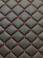 Псевдоперфорированная черная турецкая екокожа "ROMB" с красной ниткой на поролоне 7мм. - 450 грн.