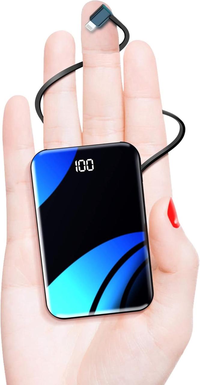 Портативний зарядний пристрій для iPhone із вбудованим кабелем, 22,5 Вт PD USB-C швидкозарядний зарядний пристрій, 10000 мАг