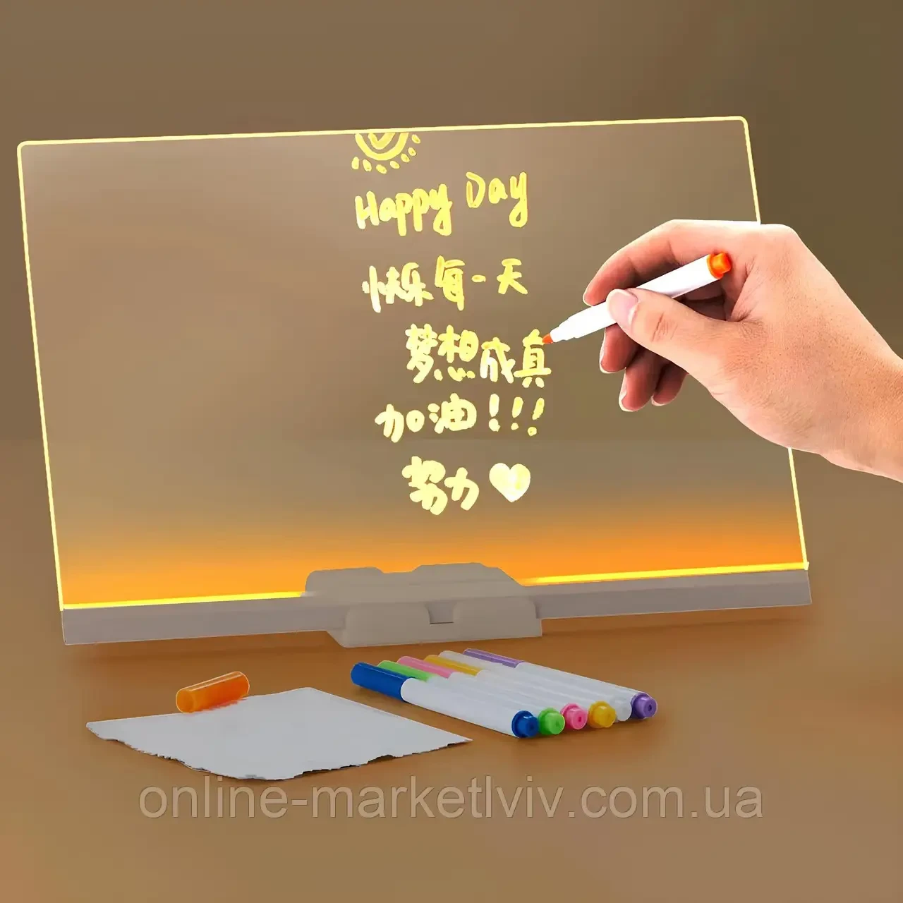 Нічник дошка для нотаток та малювання 30х20см, від USB / Нічник-планер для записів / Лід дошка з маркером
