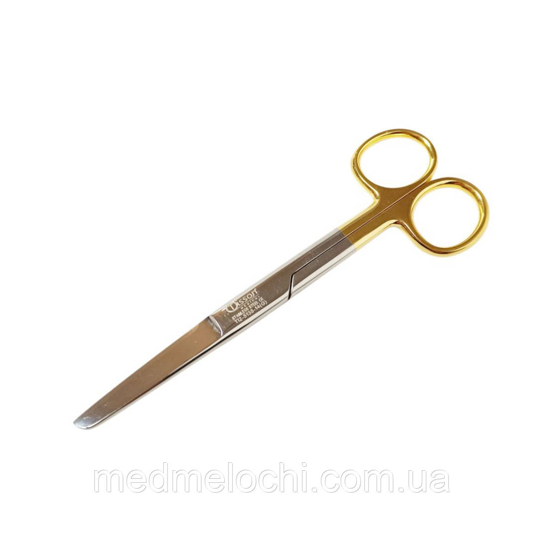 Операційні ножиці з одним гострим кінцем, прямі Gold Series Tisson Medical. Довжина 14 см, фото 1