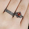 Набір 3 чорних кельтських каблучок з червоним каменем готичний обручки 18-18.5, фото 2