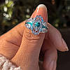Вінтажна жіноча срібляста каблучка незвичайні гербові візерунки і синтетичний бірюзовий камінь 16, фото 3