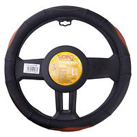 Чехол руля VLOD-L285 BK/BR L черн-кор/БО/перф/кожа