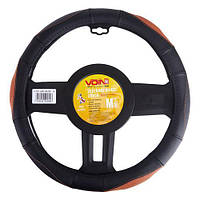 Чехол руля VLOD-L285 BK/BR M черн-кор/БО/перф/кожа