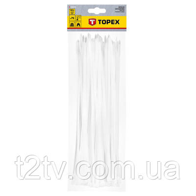 Стяжка Topex біла, 4.8х300 мм, пластик, 75 шт. (44E979), фото 1
