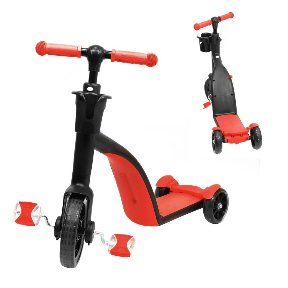 Дитячий самокат беговел велосипед Scooter 3в1, Чнрвоний / Триколісний велосипед