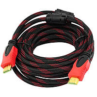 Шнур HDMI на HDMI 10м, посилений в обмотці / Кабель-перехідник у тканинній оболонці для телевізора