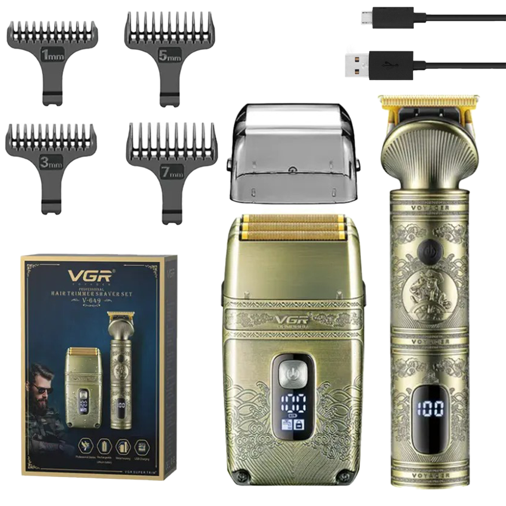 Машинка для стрижки волосся та бороди + 4 насадки, з USB, VGR V-649 / Акумуляторний шейвер та триммер
