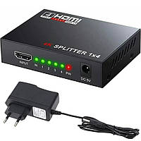 HDMI розгалужувач на 4 порти, 1080P / Активний HDMI спліттер / Чотирьохнаправлений HDMI розгалужувач