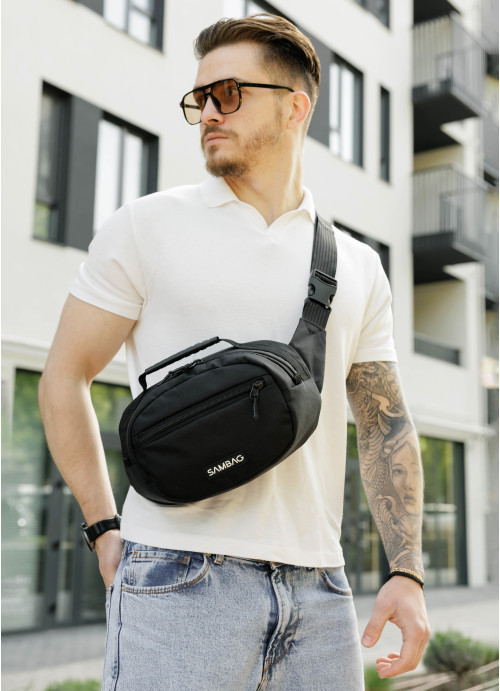 Сумка через плече бананка Sambag Flex чорна тканева, фото 1