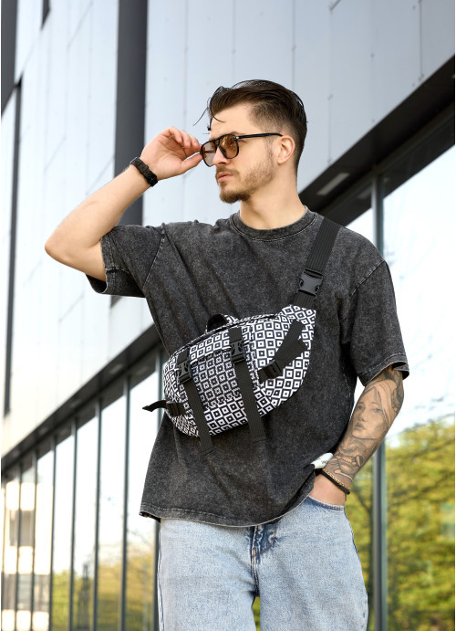 Велика чоловіча поясна сумка бананка Sambag DynamicDart тканева принт "Cube", фото 1