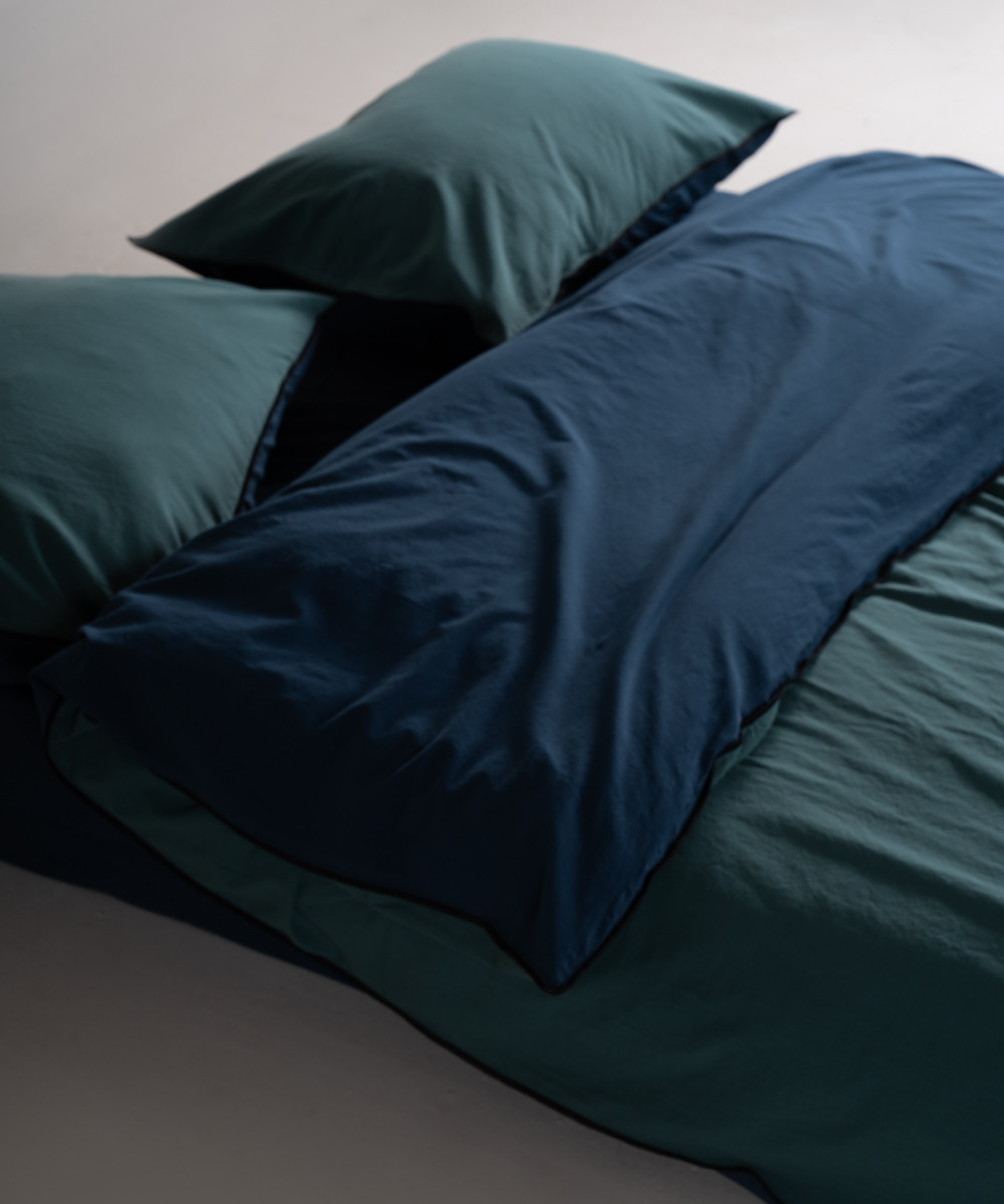 Двоспальний Євро комплект Limasso Essualte Dress Blue-Dark Green Варена Бавовна, фото 1