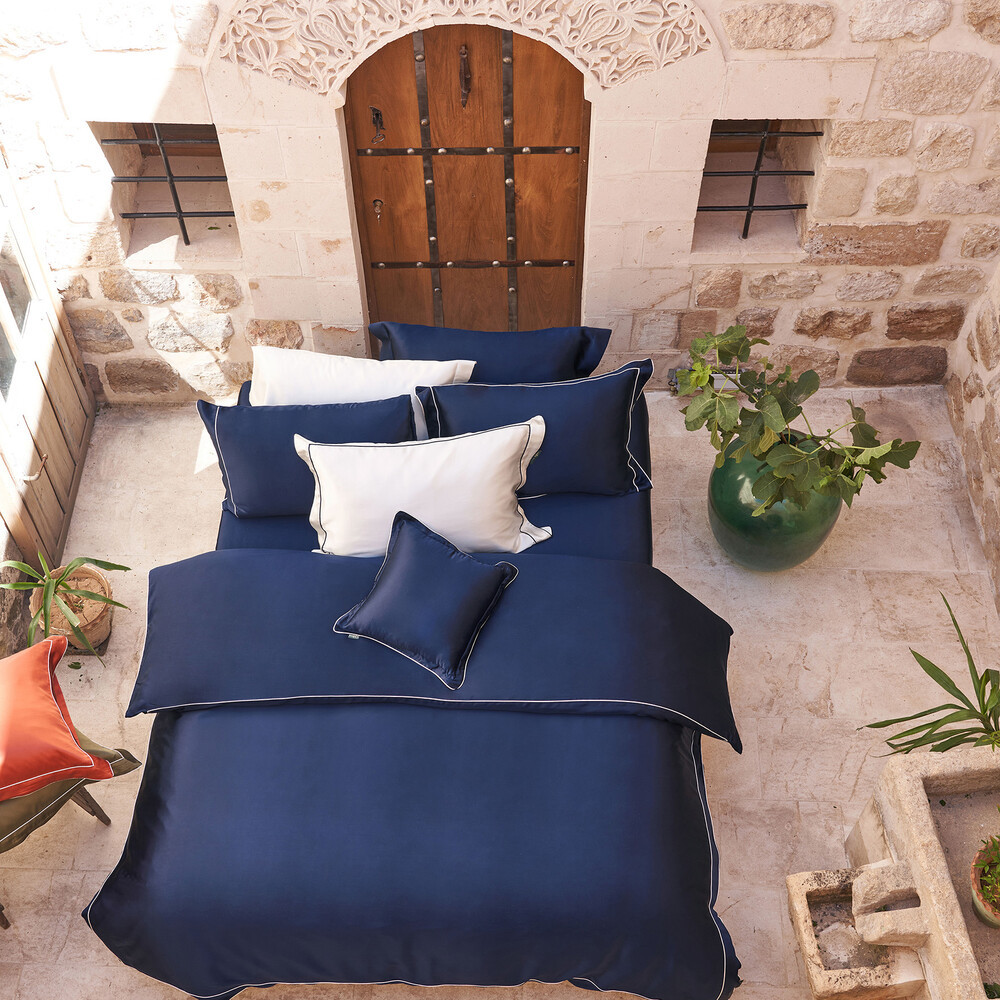 Двоспальний Євро комплект Sarev Clio Blue Шовковий Атлас (на замовлення), фото 1