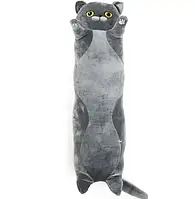 Кот батон 90 см Британец мягкая игрушка антистресс подушка плюшевый котик обнимашка серый YU227