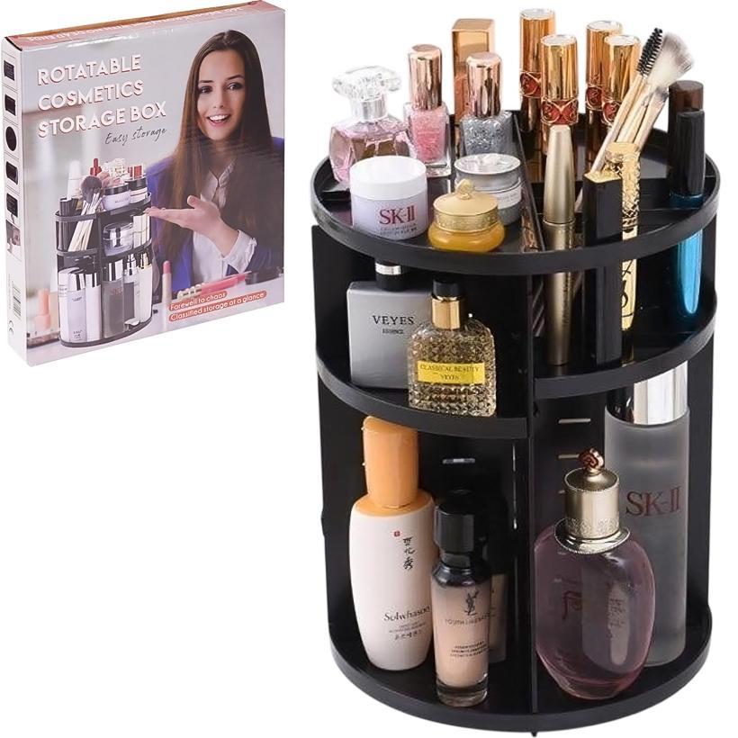 Органайзер для косметики обертається на 360°, 22x20 см, чорний, фото 1