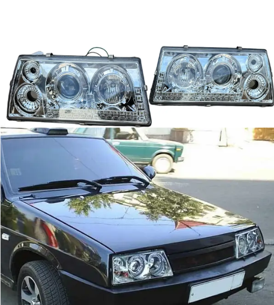 Світлодіодні фари LED 2108, 2109, 21099 З ЛІНЗАМИ І СВІТОДІОДНОЮ ПІДСВІТКОЮ