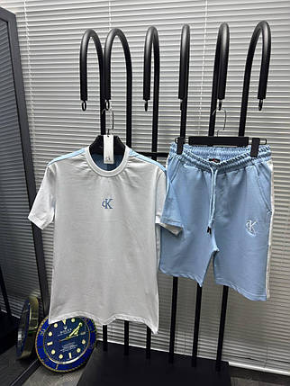 Чоловічий літній костюм футболка і шорти Calvin Klein White Blue Чоловічий комплект молочний Кельвін Кляйн, фото 1
