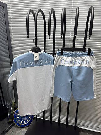 Чоловічий літній костюм футболка і шорти Calvin Klein White Blue Чоловічий комплект молочний Кельвін Кляйн, фото 3