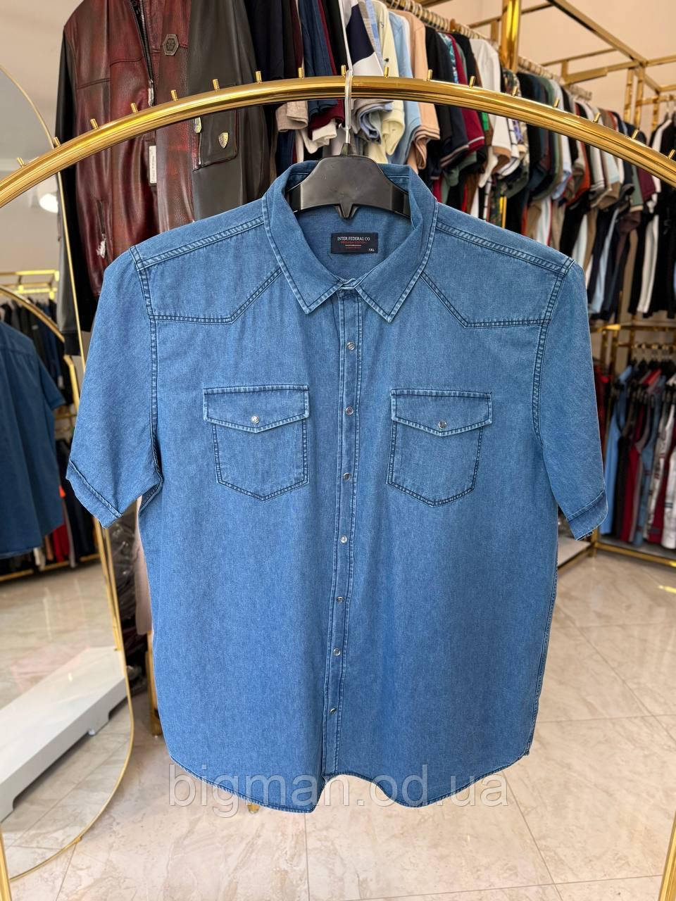 Чоловіча джинсова сорочка IFC 4630 (батал) 1-6XL блакитна
