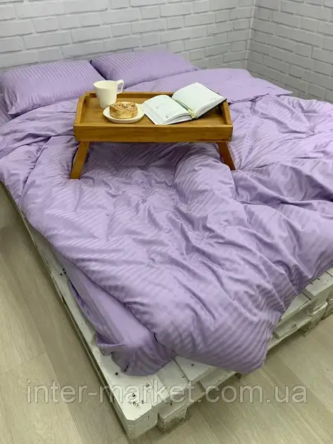 Двуспальний комплект постільної білизни Страйп Сатин LUX 180*220 Лаванда