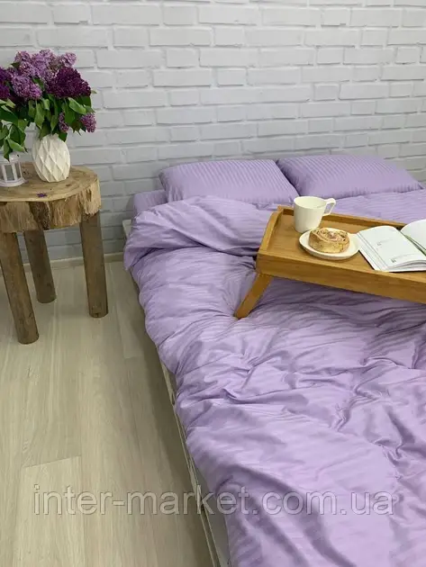 Євро комплект постільної білизни Страйп Сатин LUX 200*220 Лаванда