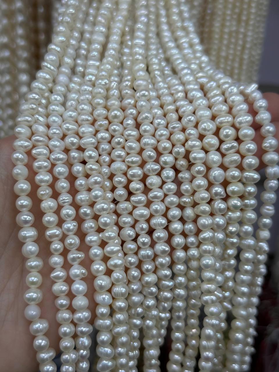 Натуральный  Жемчуг длина нити  36 см,  5 мм