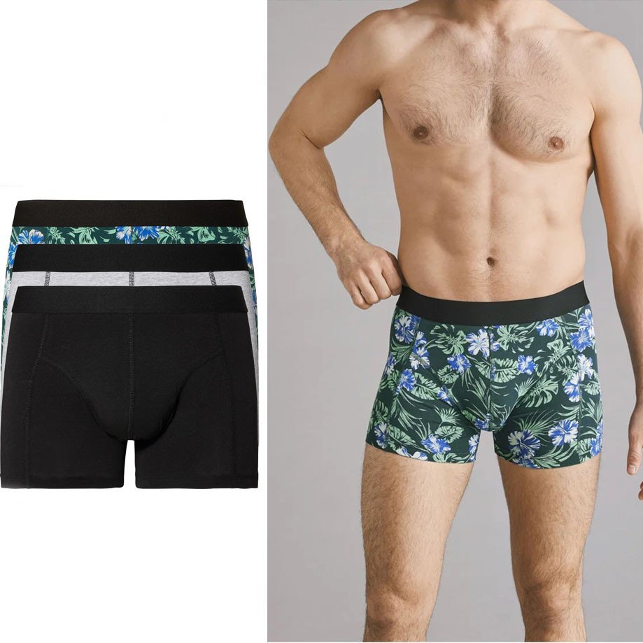 Комплект труси-боксери з 3 штук, розмір L, колір у малюнок, сірий, чорний