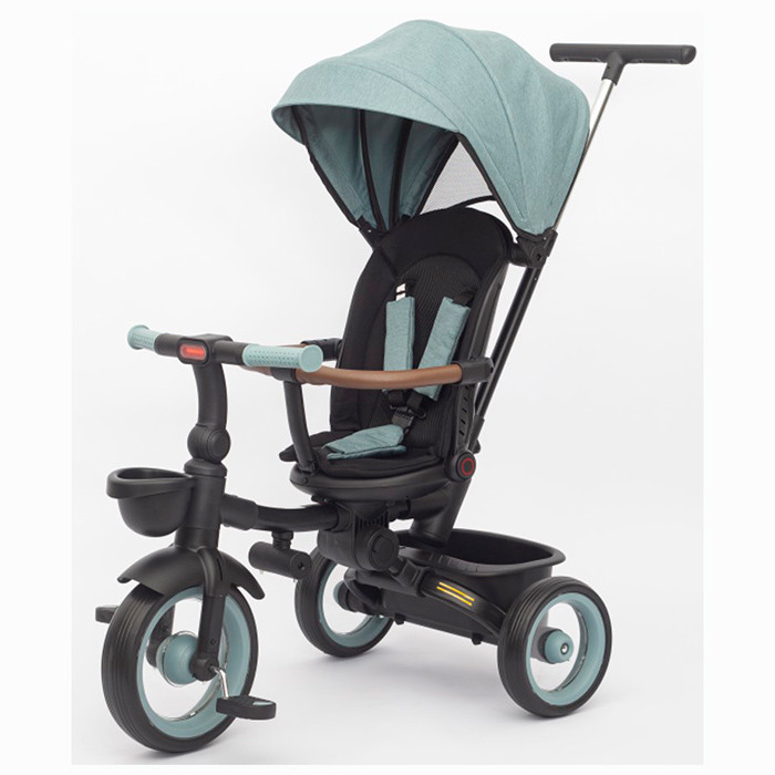Велосипед MT 1038 Mint grey (1шт) 3 колеса EVA, поворотн, складний, батьківська ручка, багажник,корзина,