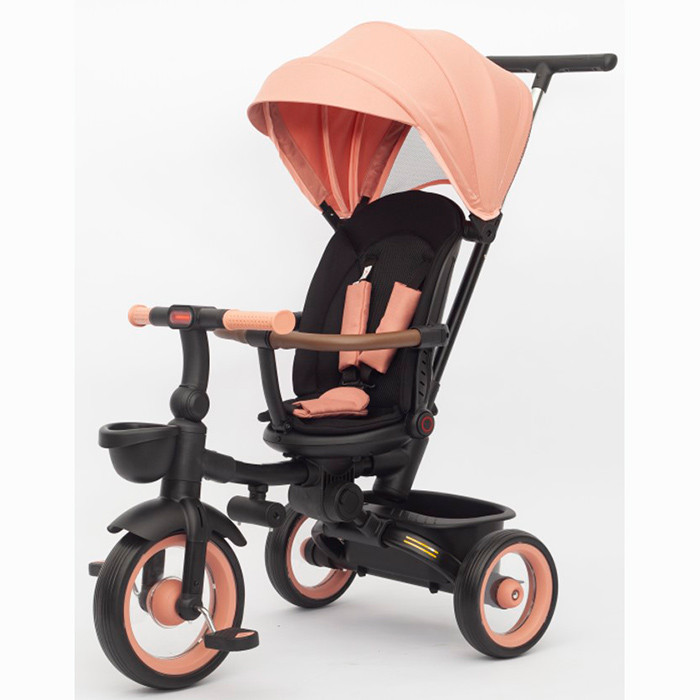 Велосипед MT 1038 Peach Fuzz (1шт) 3 колеса EVA, поворотн, складний, батьківська ручка, багажник,корзина,