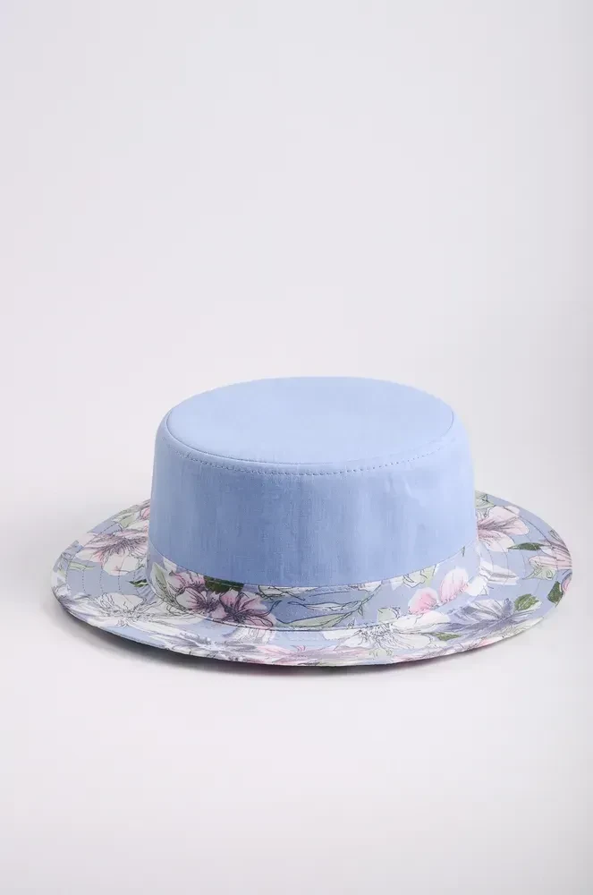 Жіночий блакитний капелюх канотьє принт квіти Україна, фото 1